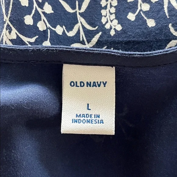 Old Navy Navy Floral Faux Wrap Dress Boho Coastal Size L - Picture 10 of 12